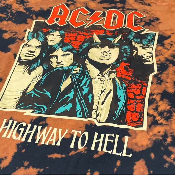 AC/DC Highway to Hell Rock Band Men Shirt Short Sleeve Bleached Tie Dye Size XXL - Picture 4 of 13